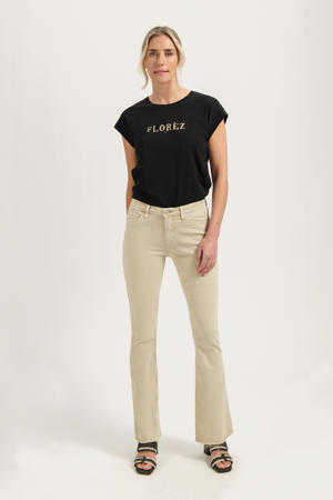 high waist flared jeans zand