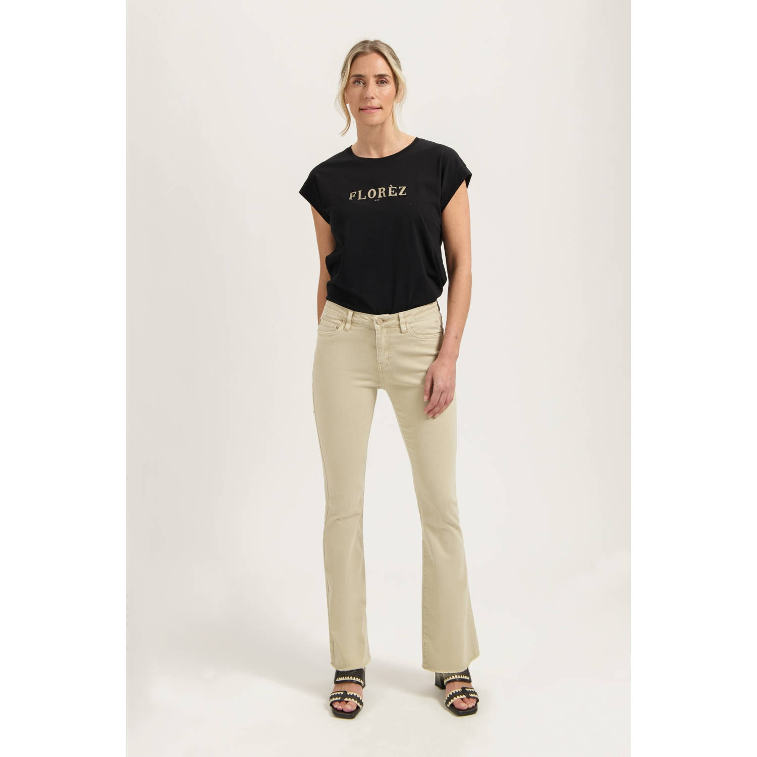 Florez high waist flared jeans zand