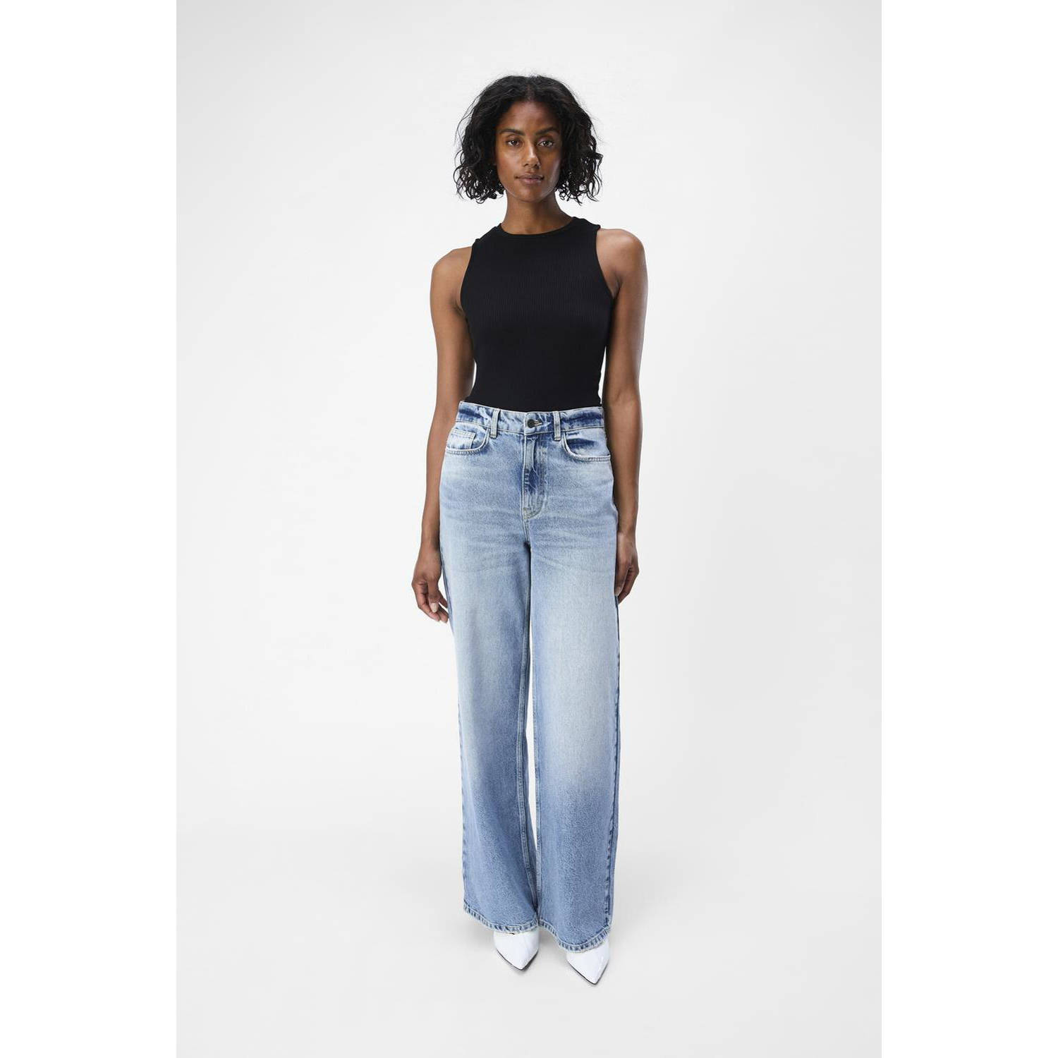 OBJECT high waist loose fit jeans medium blue denim