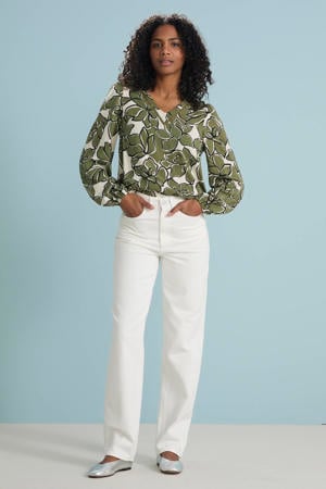 high waist straight fit jeans ecru