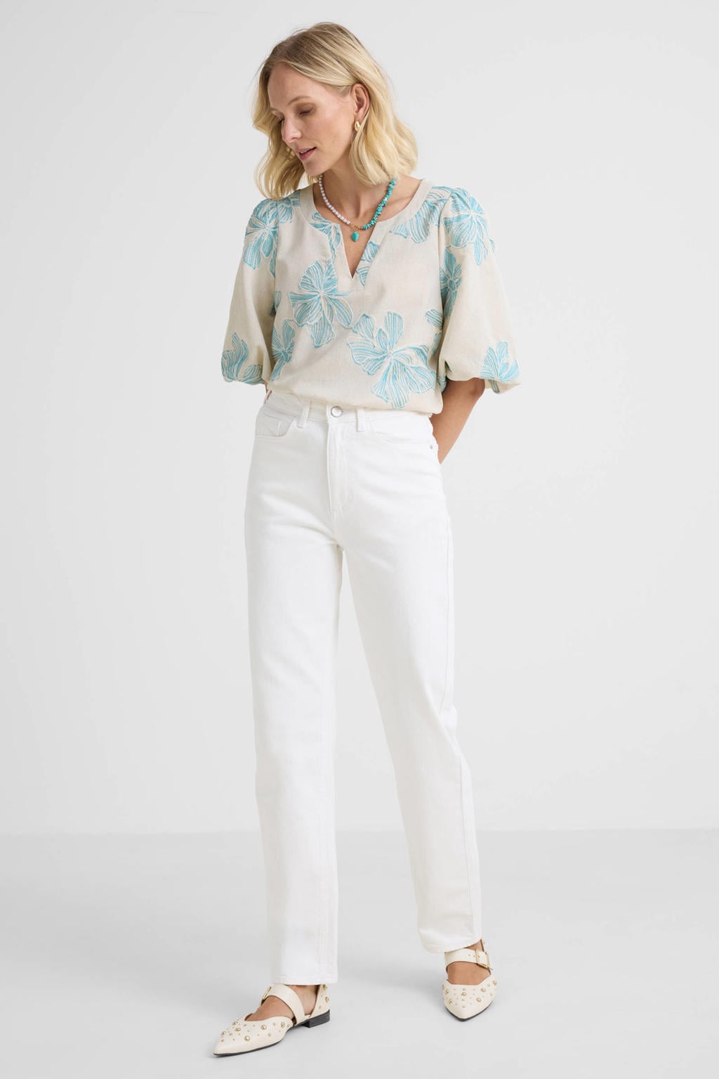 VILA high waist straight fit jeans ecru