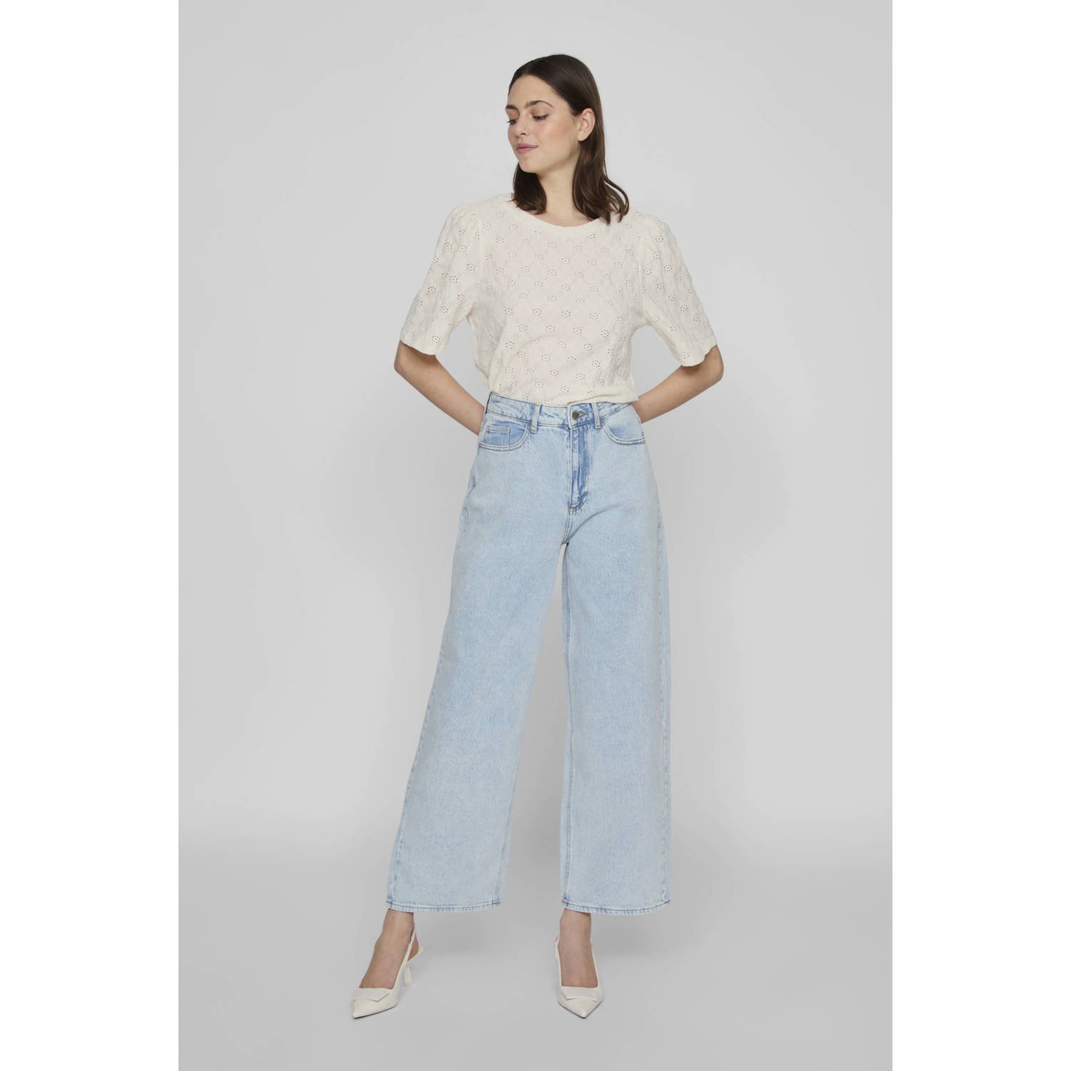 VILA high waist wide leg jeans light blue