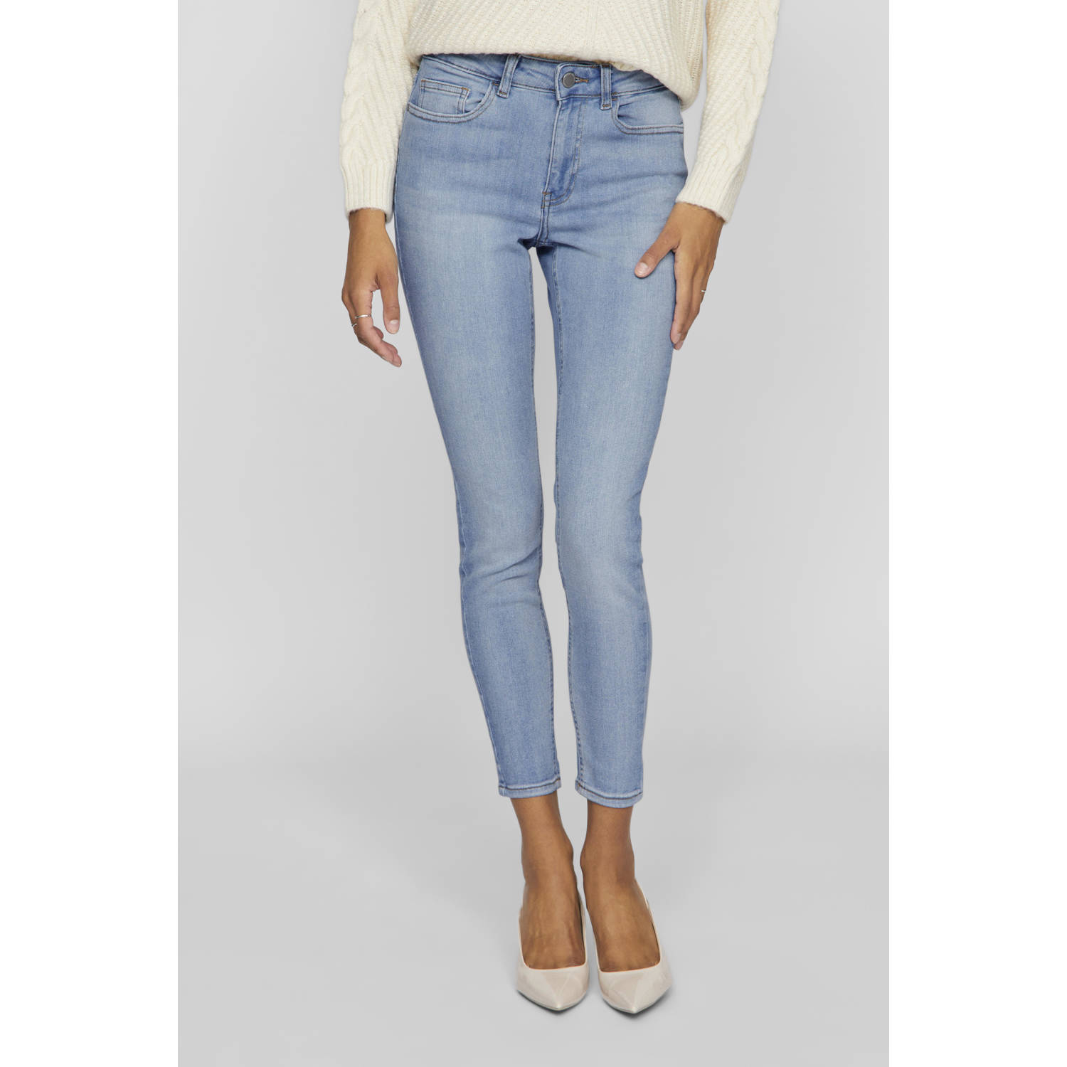 VILA regular waist skinny jeans light blue denim
