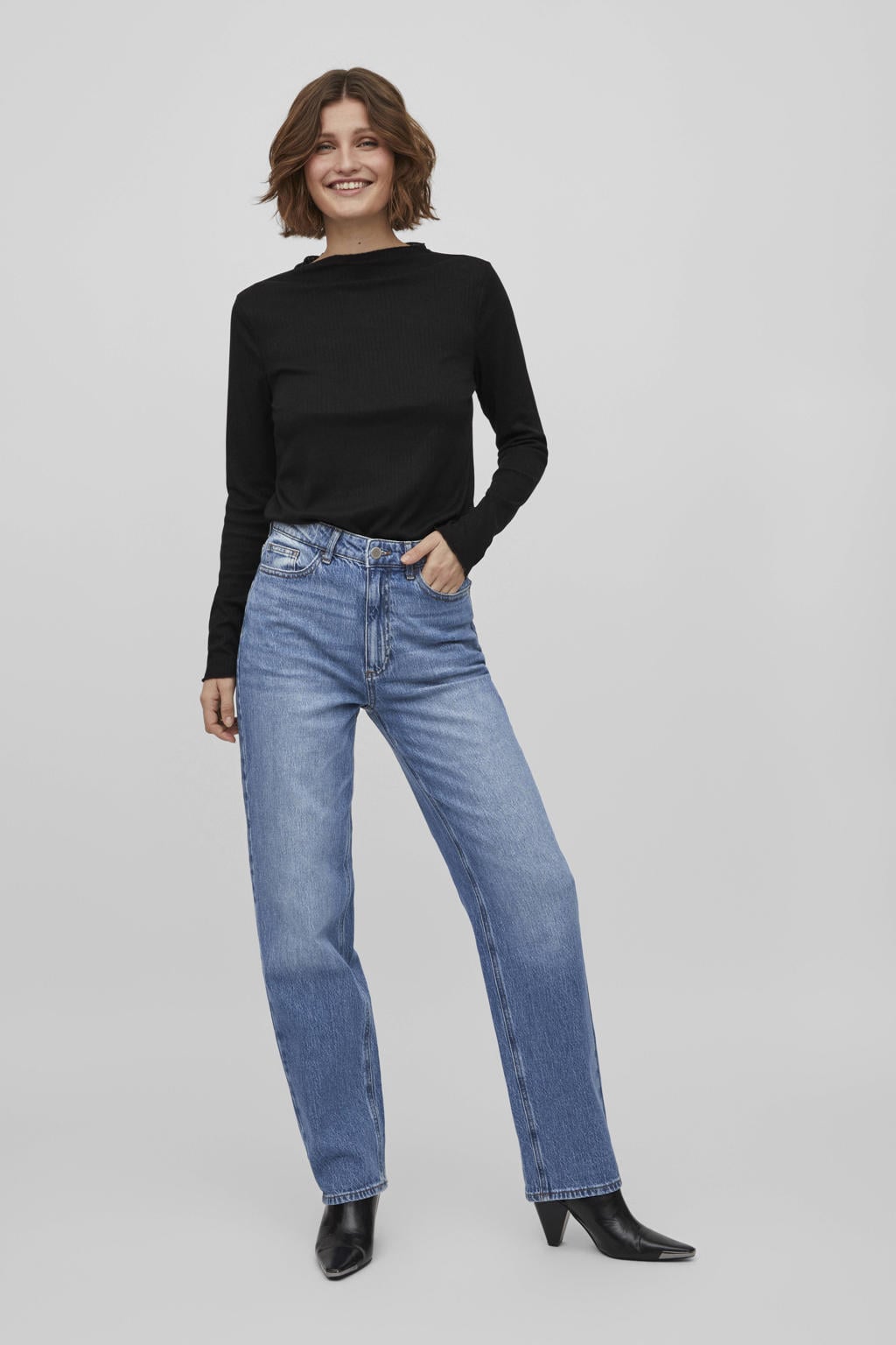 VILA high waist straight fit jeans medium blue denim