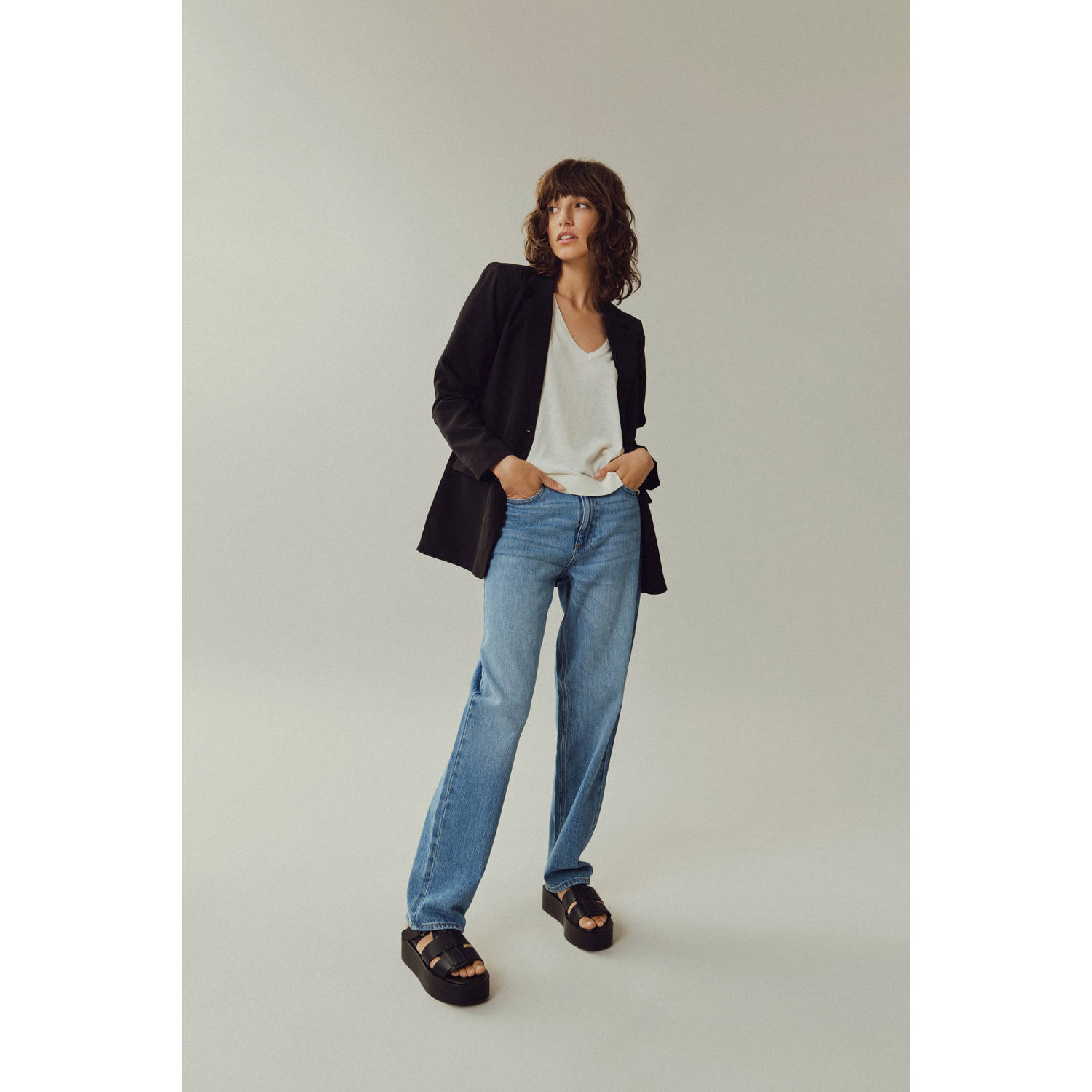 VILA high waist straight fit jeans medium blue denim