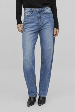 high waist straight fit jeans medium blue denim