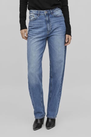high waist straight fit jeans medium blue denim