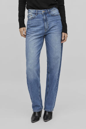 high waist straight fit jeans medium blue denim