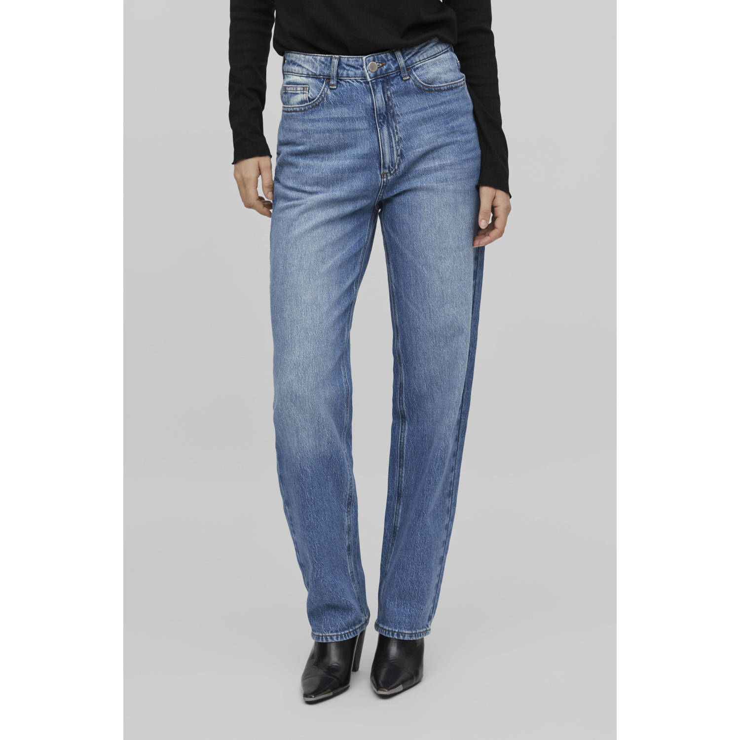 VILA high waist straight fit jeans medium blue denim