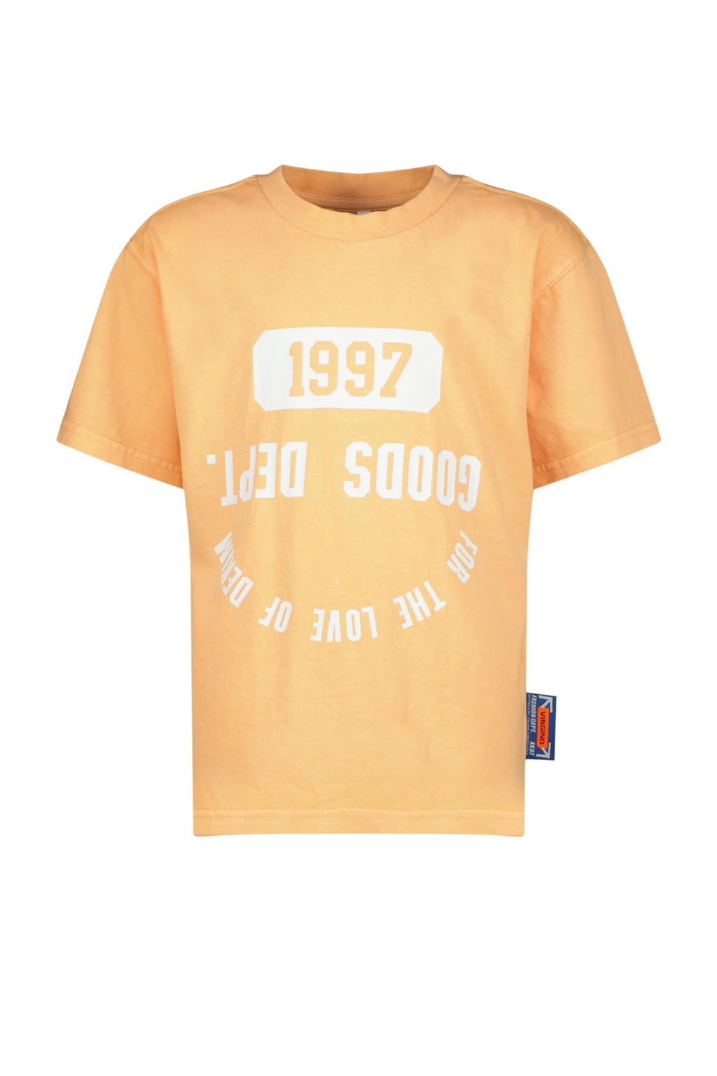 Oranje jongens Vingino T-shirt van katoen met printopdruk, korte mouwen en ronde hals