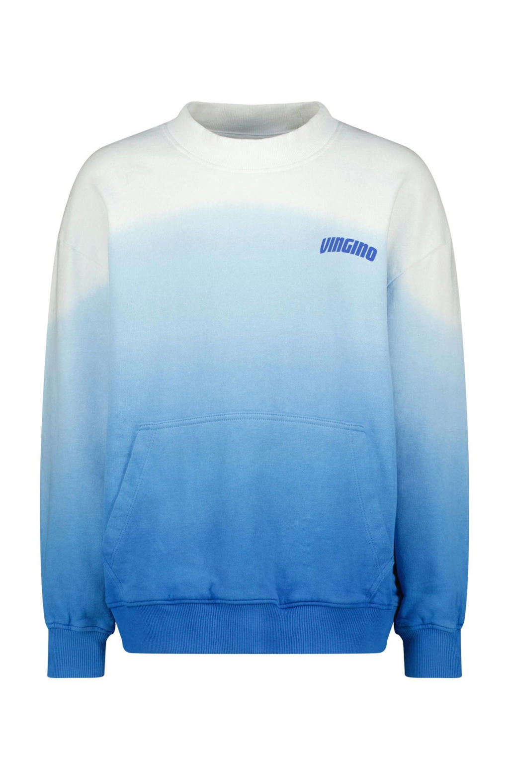 Blauw en witte jongens Vingino sweater van katoen met dip-dye effect, lange mouwen, ronde hals en geribde boorden