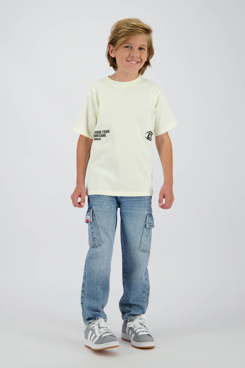 Witte jongens Vingino T-shirt van katoen met backprint, korte mouwen en ronde hals