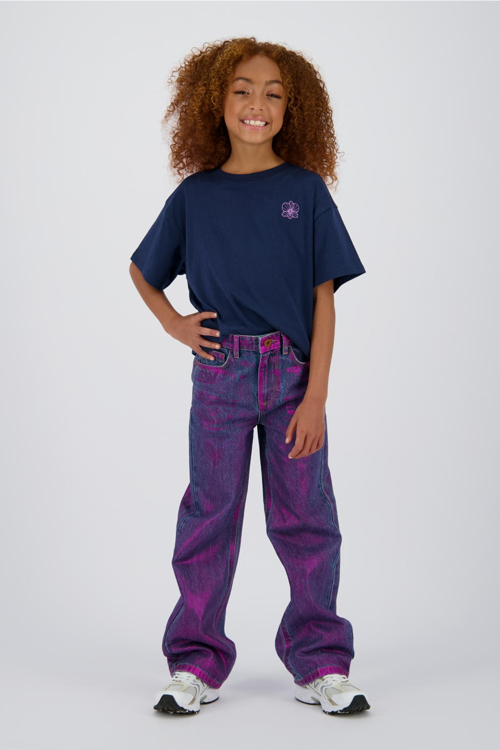 Blauwe meisjes Vingino T-shirt van katoen met backprint, korte mouwen en ronde hals