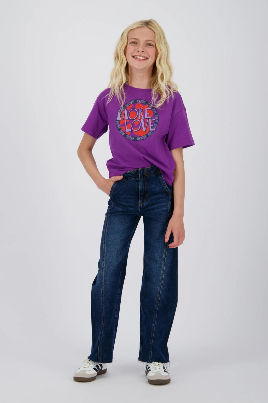 Paarse meisjes Vingino T-shirt van katoen met printopdruk, korte mouwen en ronde hals