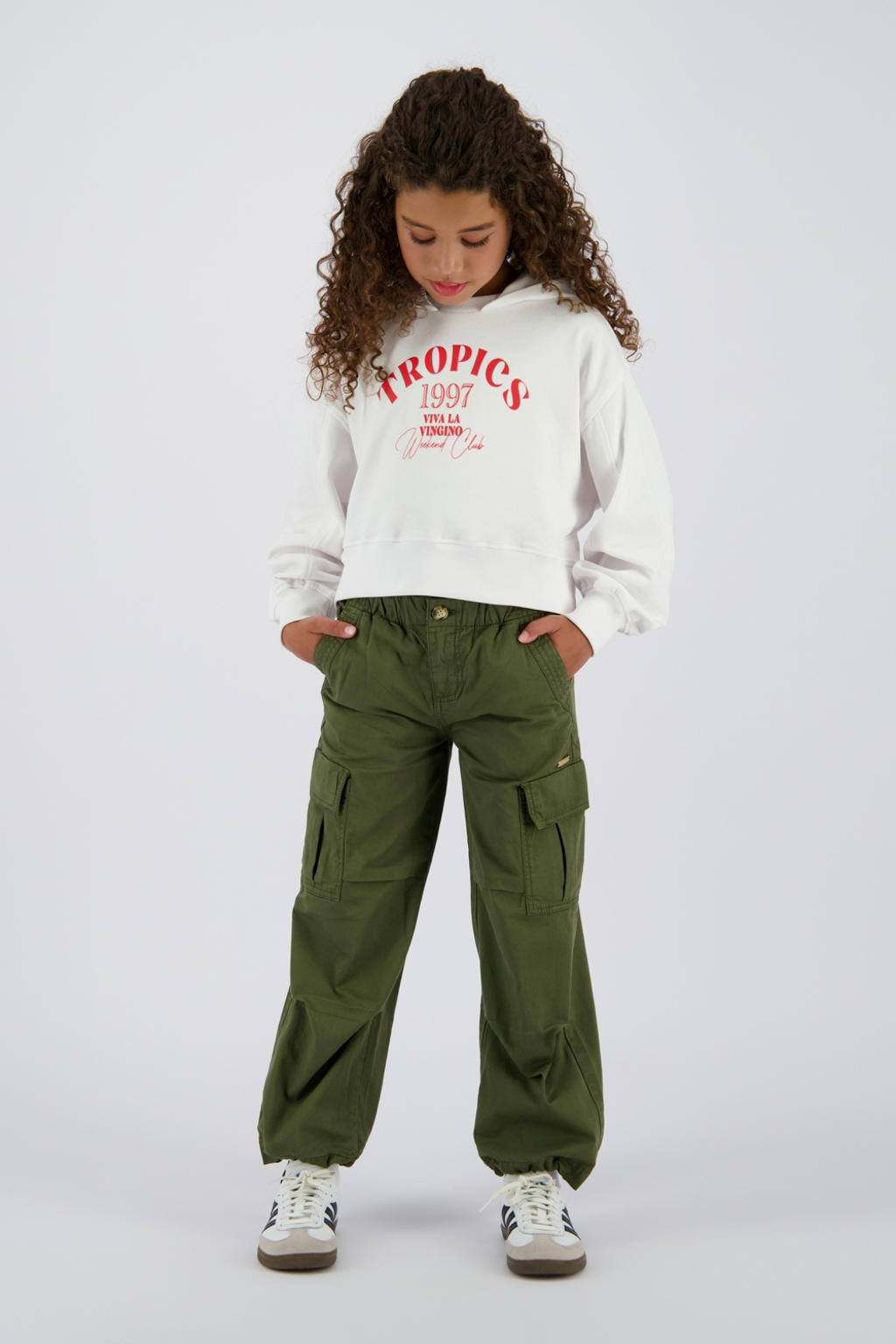 Witte meisjes Vingino hoodie van sweat materiaal met printopdruk, lange mouwen en capuchon