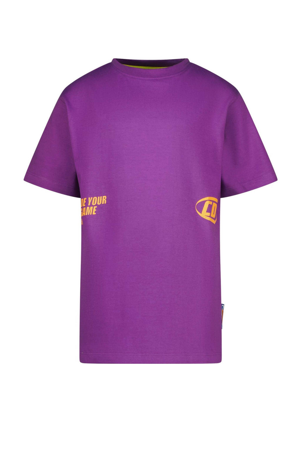 Paarse jongens Vingino T-shirt van katoen met backprint, korte mouwen en ronde hals