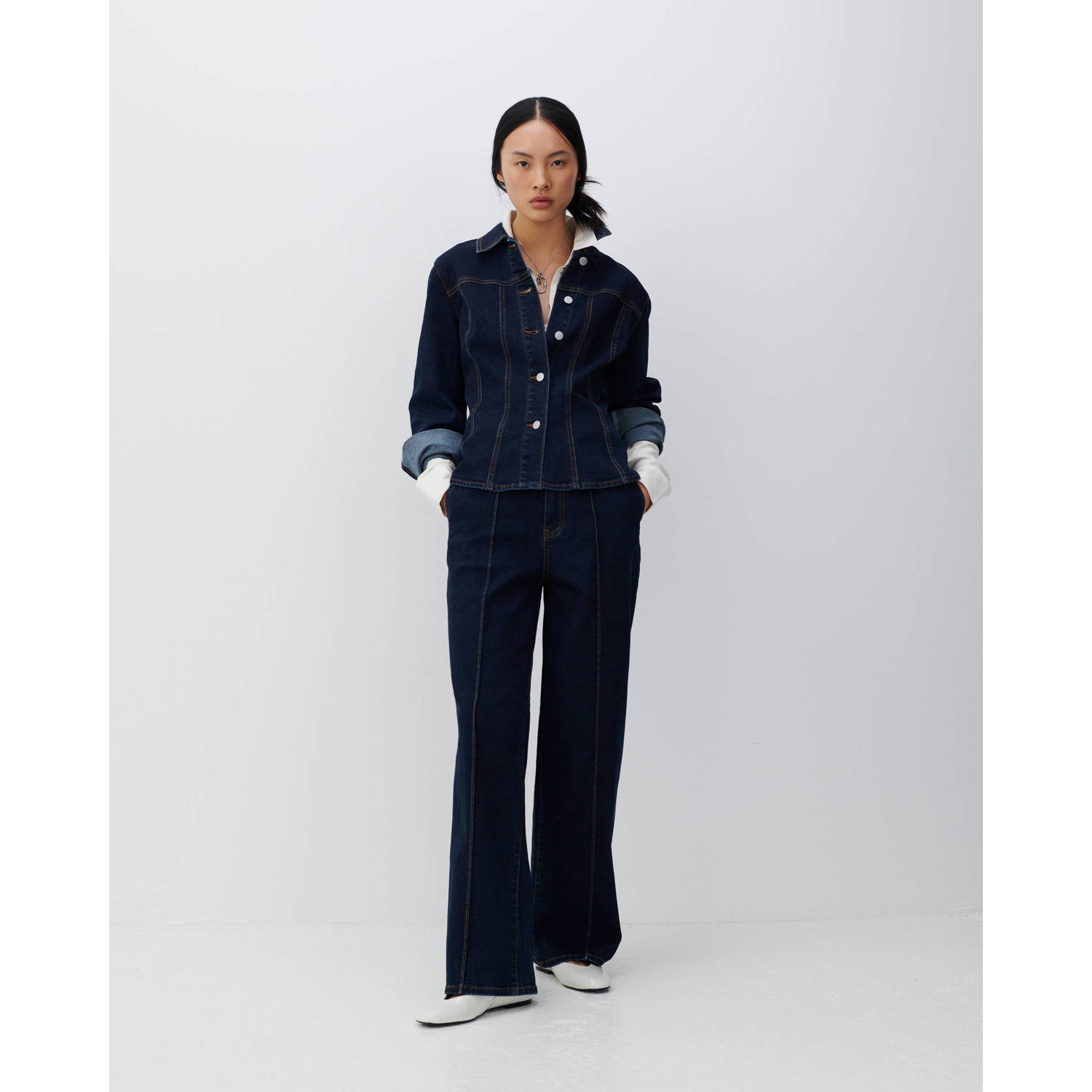 VILA high waist wide leg jeans dark blue denim