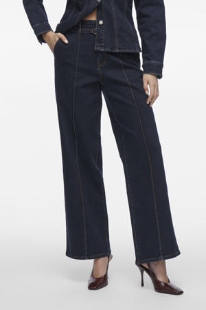 high waist wide leg jeans dark blue denim
