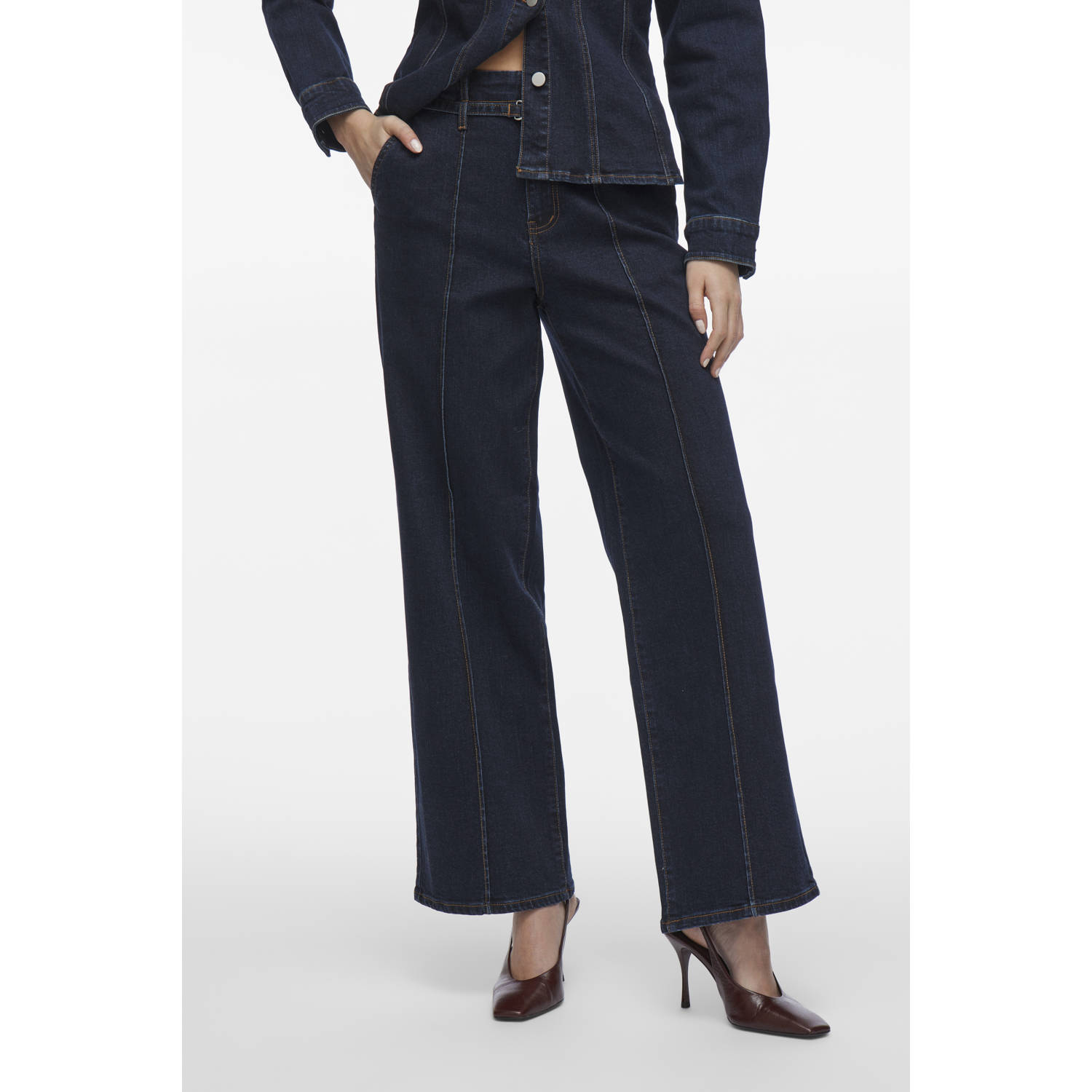VILA high waist wide leg jeans dark blue denim