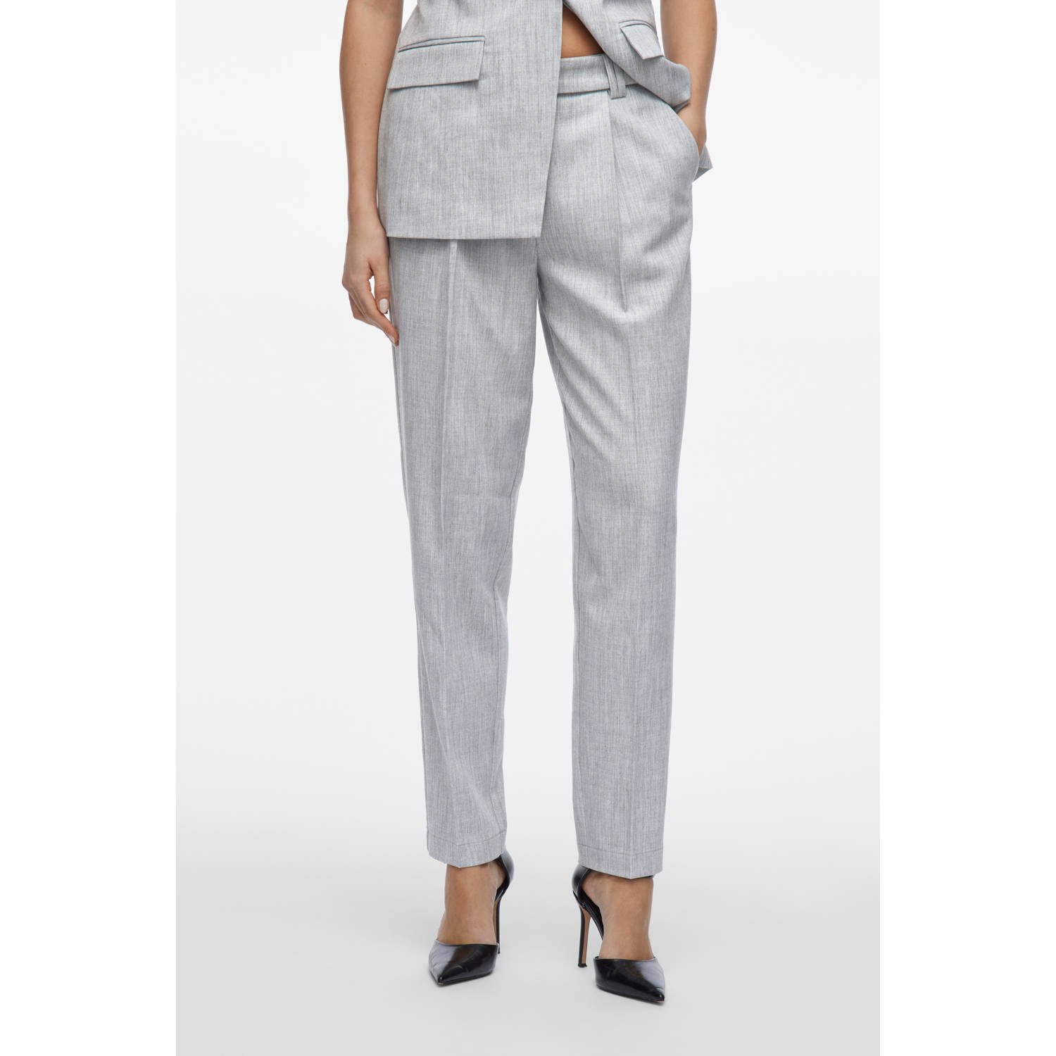 VILA tapered high waist broek grijs melange