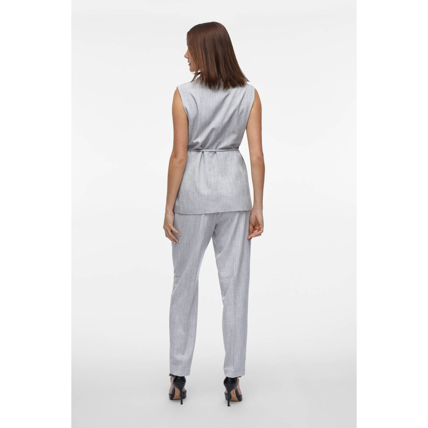 VILA tapered high waist broek grijs melange