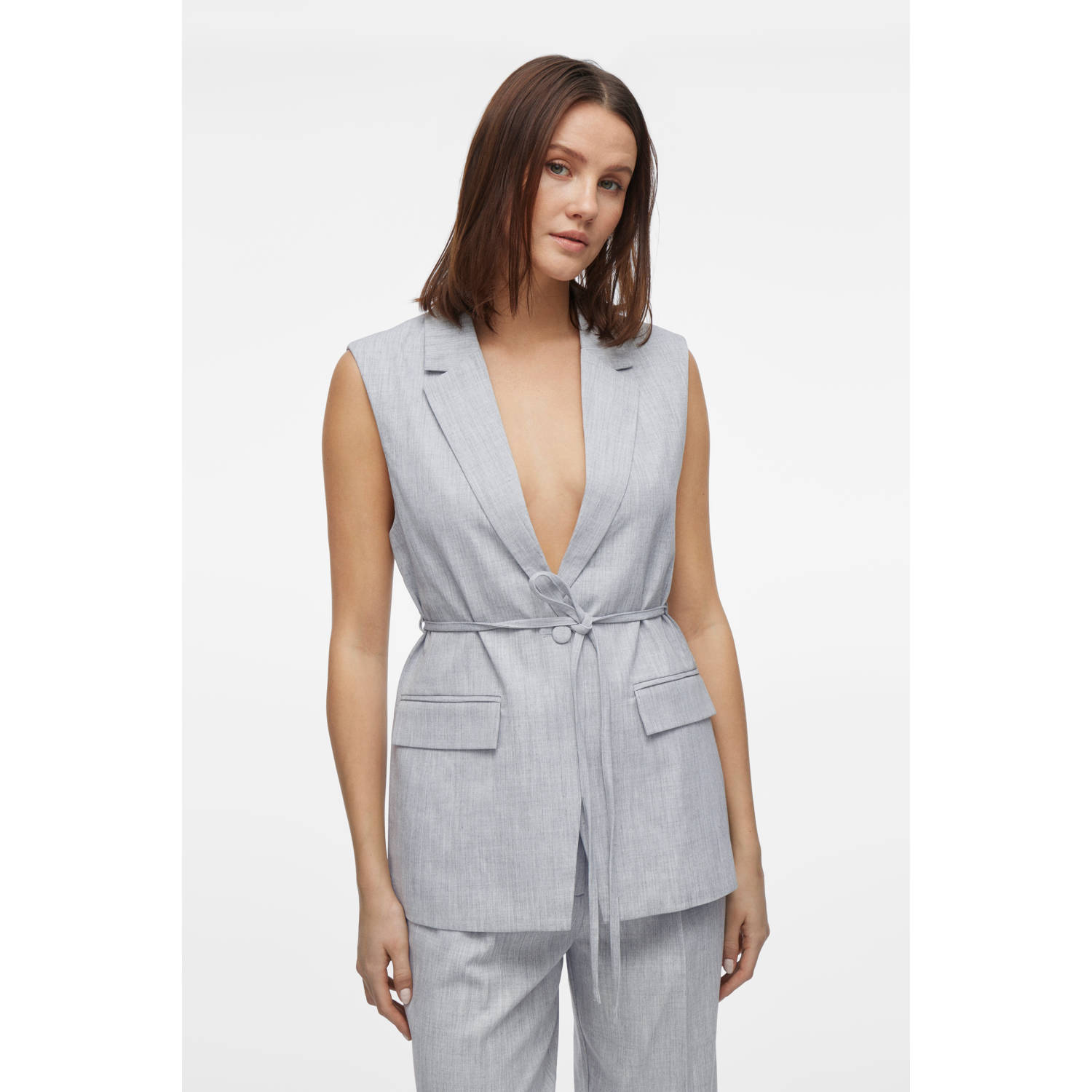 Vila Grijze V-Hals Mouwloze Gilet met Zakken Gray Dames