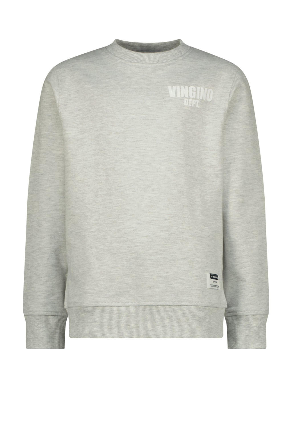 Grijs melange jongens Vingino sweater melange met backprint, lange mouwen, ronde hals en geribde boorden