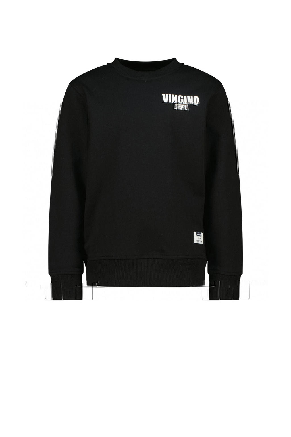 Zwarte jongens Vingino sweater met backprint, lange mouwen, ronde hals en geribde boorden