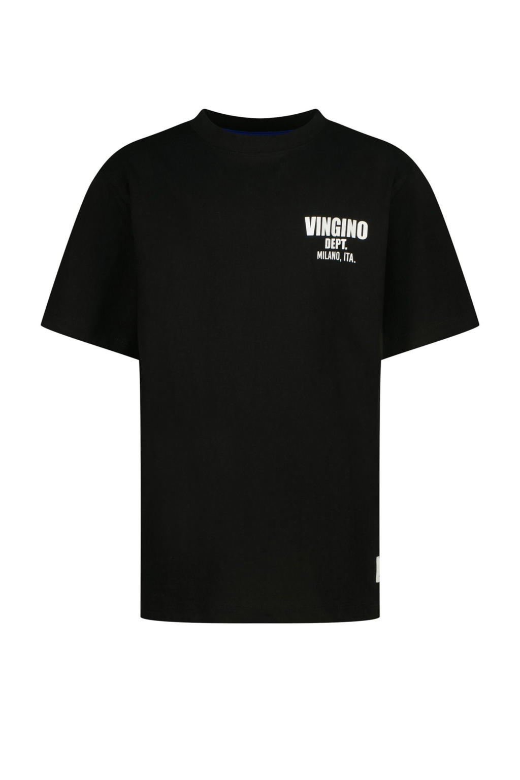 Zwarte jongens Vingino T-shirt van katoen met logo dessin, korte mouwen en ronde hals