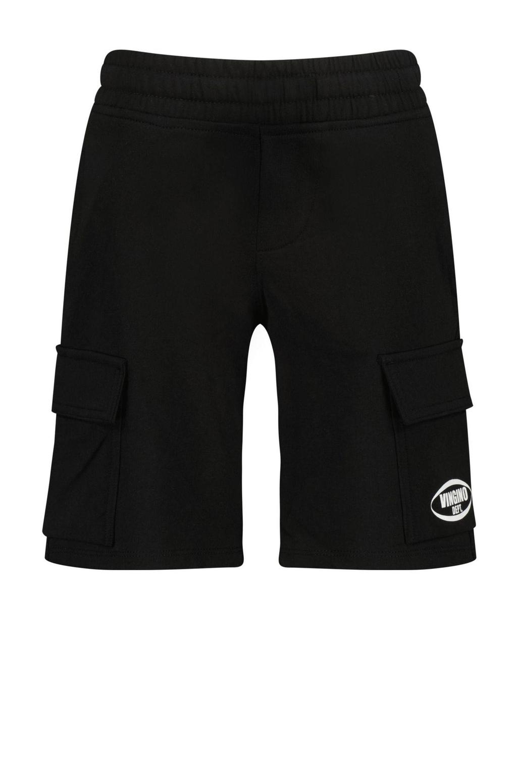 Zwarte jongens Vingino relaxed sweatshort met regular waist, elastische tailleband met koord en logo dessin