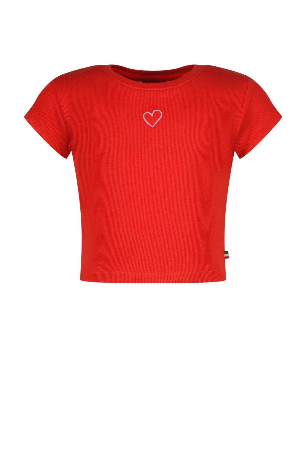 Rode meisjes Vingino T-shirt van modal met effen, korte mouwen en ronde hals