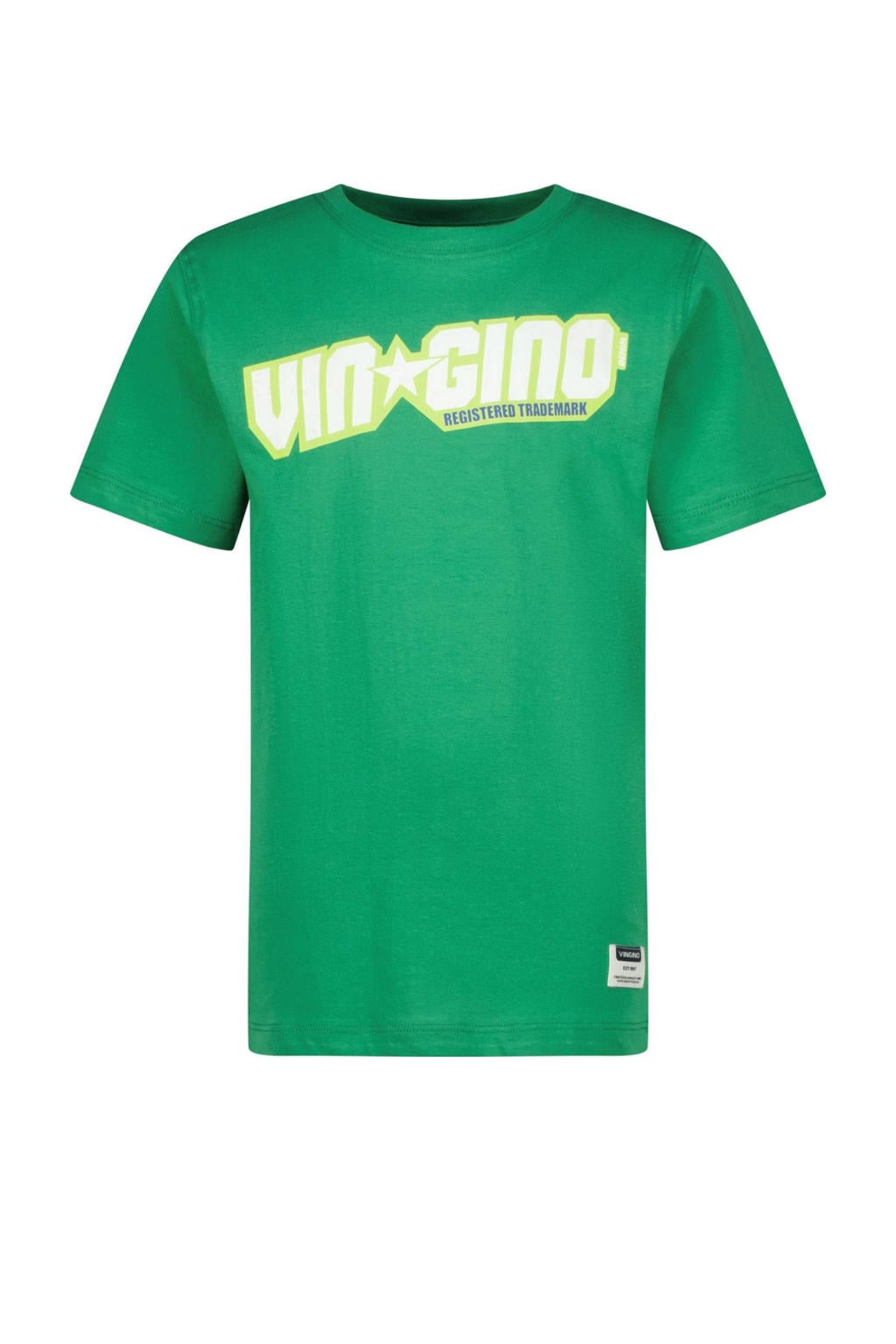 Groene jongens Vingino T-shirt van katoen met logo dessin, korte mouwen en ronde hals