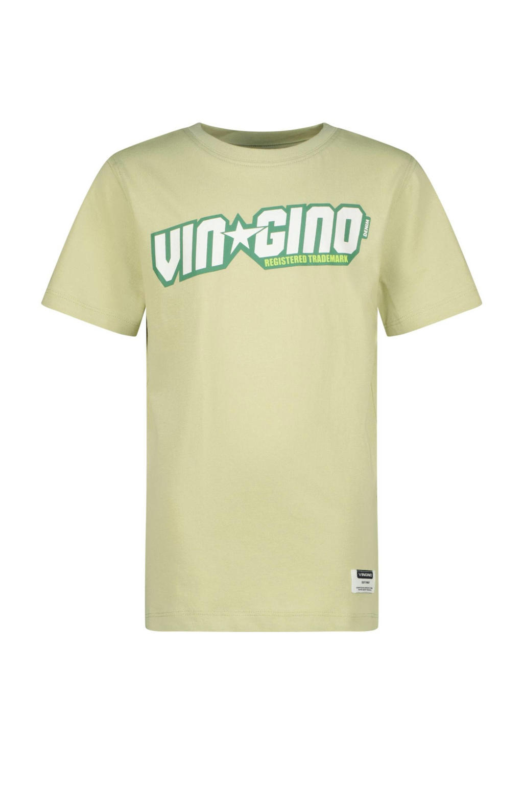 Groene jongens Vingino T-shirt van katoen met logo dessin, korte mouwen en ronde hals