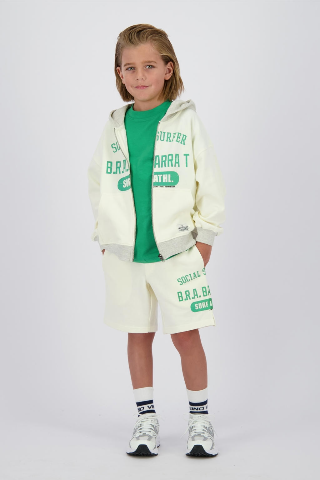 Groene jongens Vingino T-shirt van katoen met logo dessin, korte mouwen en ronde hals