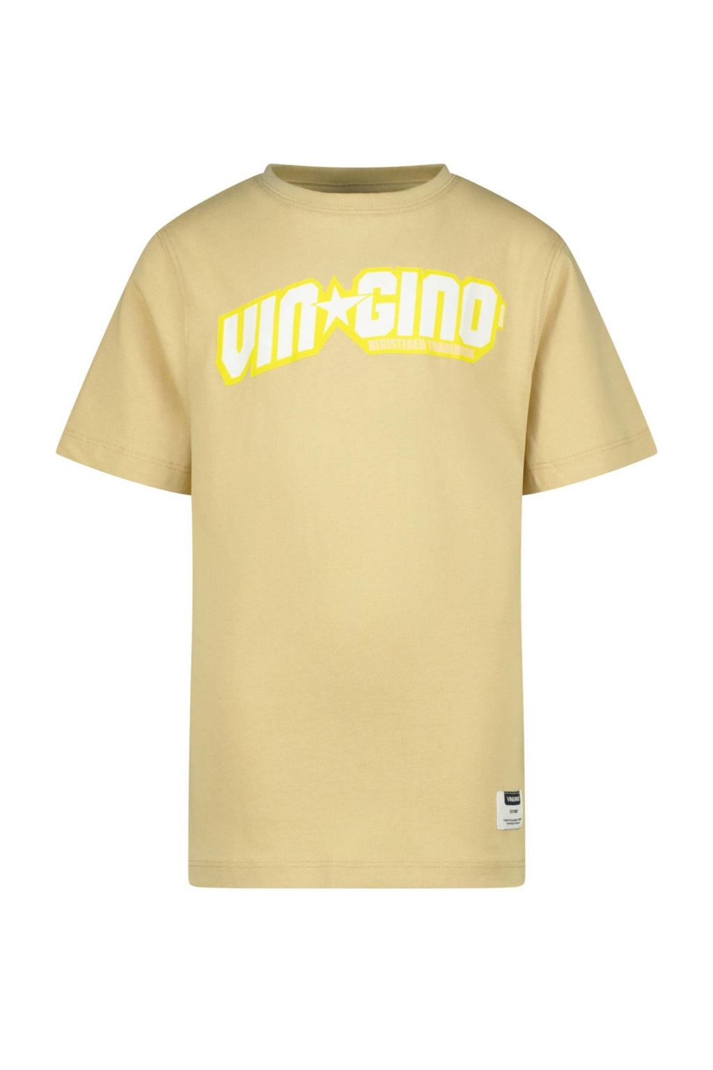 Beige jongens Vingino T-shirt van katoen met logo dessin, korte mouwen en ronde hals