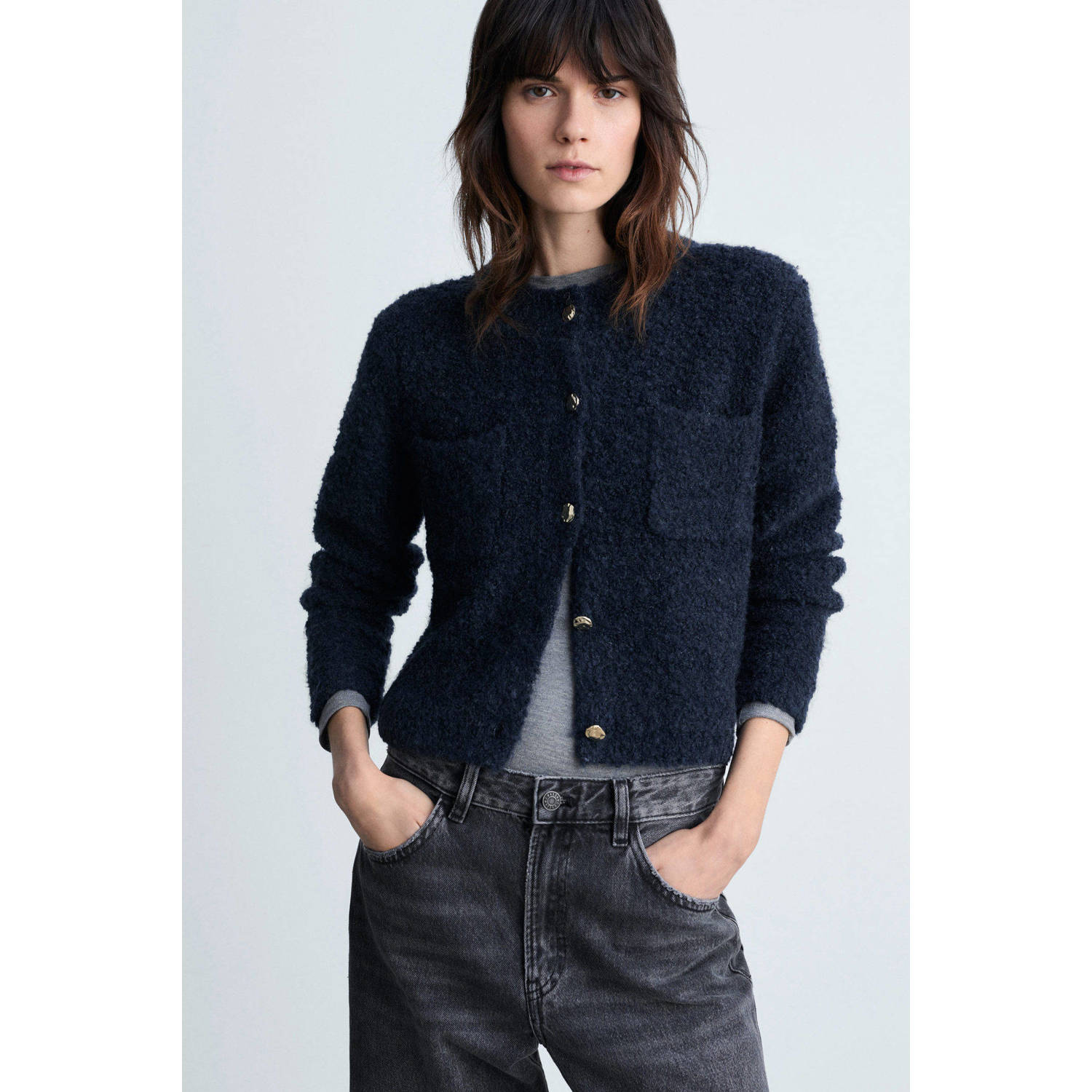 Mango gebreid vest marine