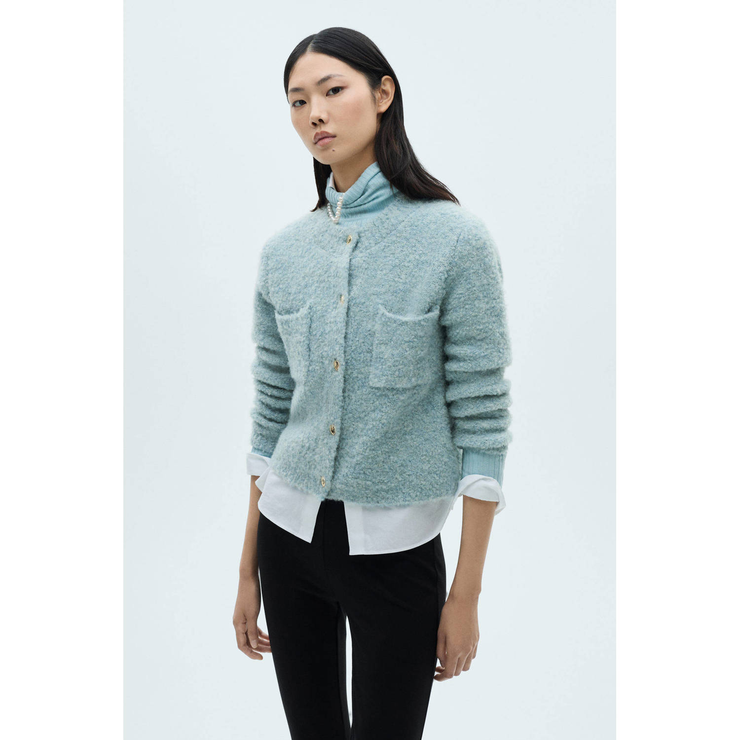 Mango gebreid vest lichtblauw