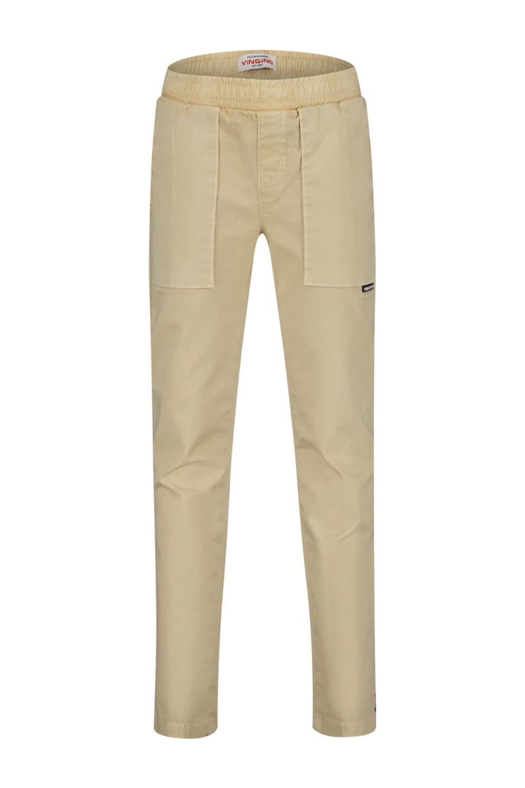 Beige jongens Vingino straight casual broek van stretchkatoen met regular waist, elastische tailleband en effen