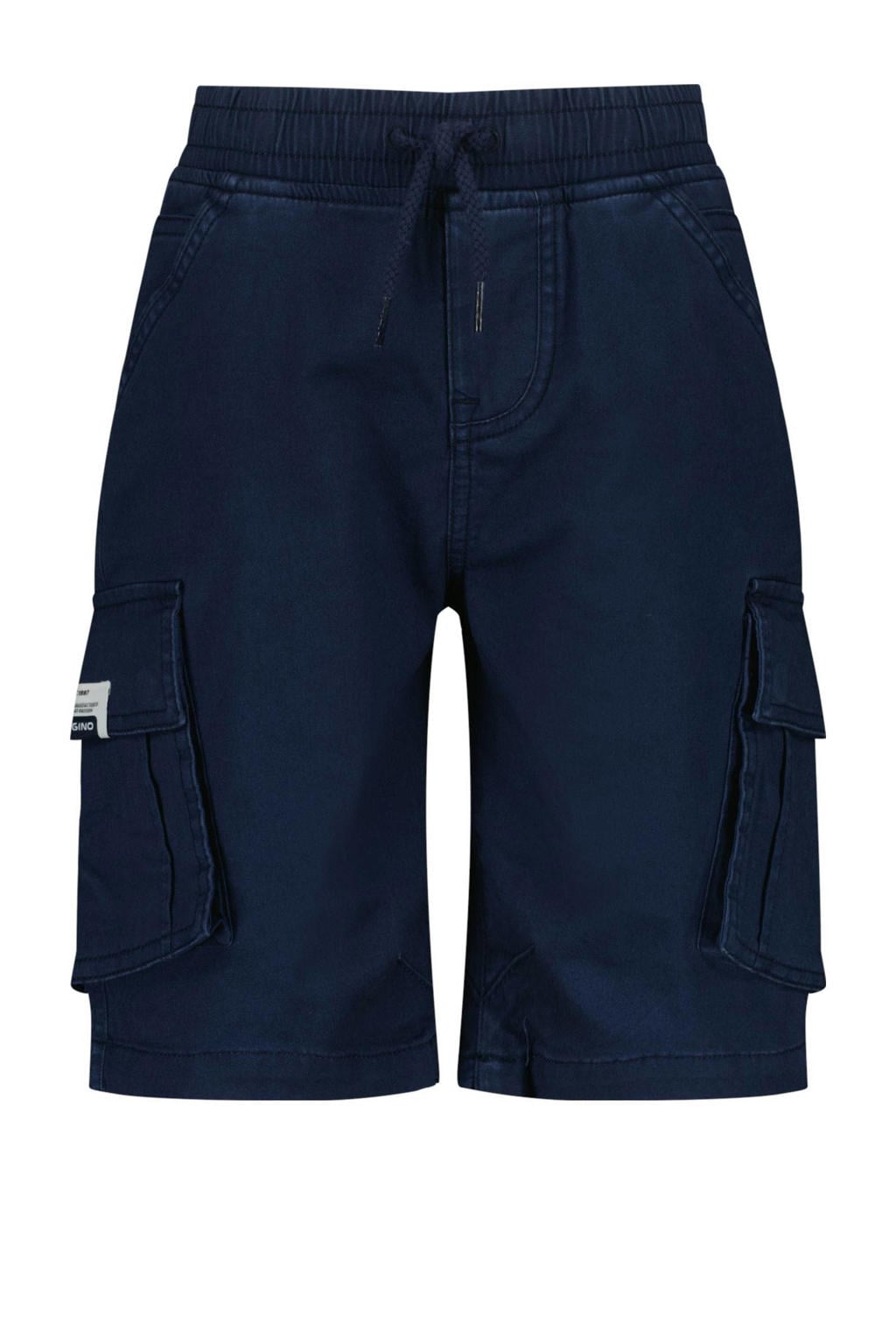 Blauwe jongens Vingino regular cargo short van stretchkatoen met elastische tailleband met koord en effen