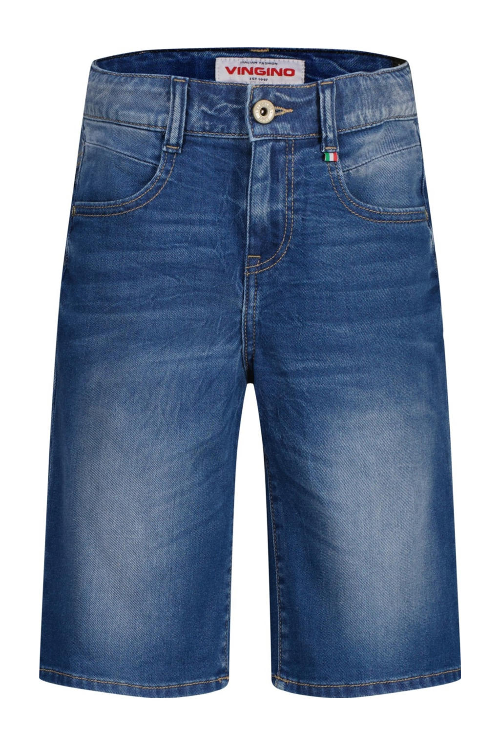 Medium blue denim jongens Vingino jort van denim met regular fit, regular waist, rits- en knoopsluiting en effen