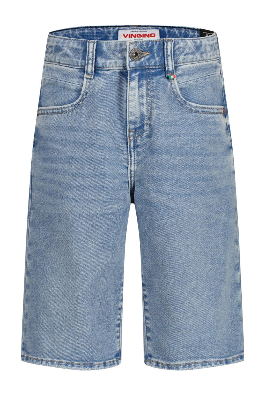 Light blue denim jongens Vingino jort van denim met regular fit, regular waist, rits- en knoopsluiting en effen