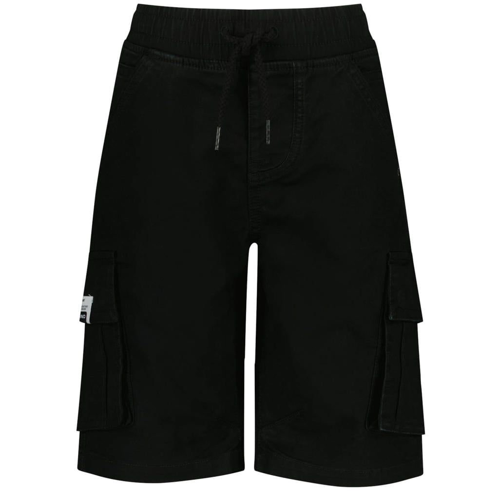 Zwarte jongens Vingino regular cargo short van stretchkatoen met elastische tailleband met koord en effen