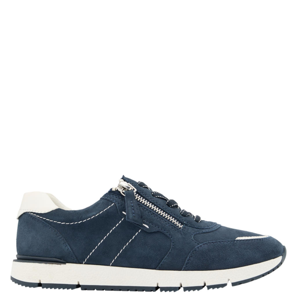 Blauwe dames Medicus leren sneakers met rits- en vetersluiting