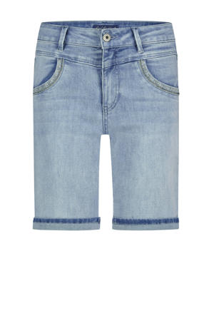 slim regular waist denim short light blue denim