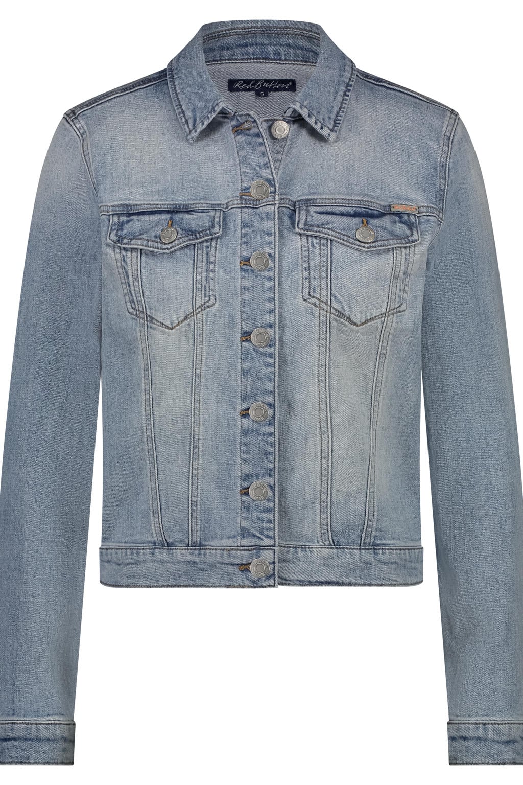 Light blue denim dames Red Button spijkerjas van stretchdenim met effen, lange mouwen, klassieke kraag, knoopsluiting en geweven detail