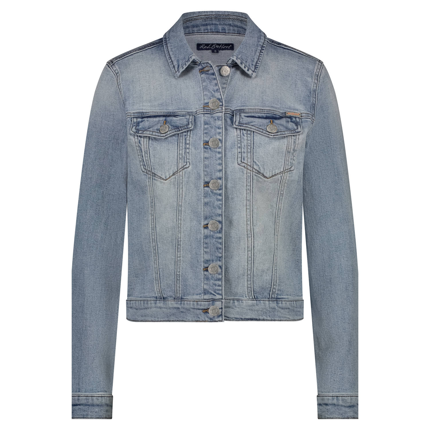Red Button Bleach Denim Jack Blue Dames
