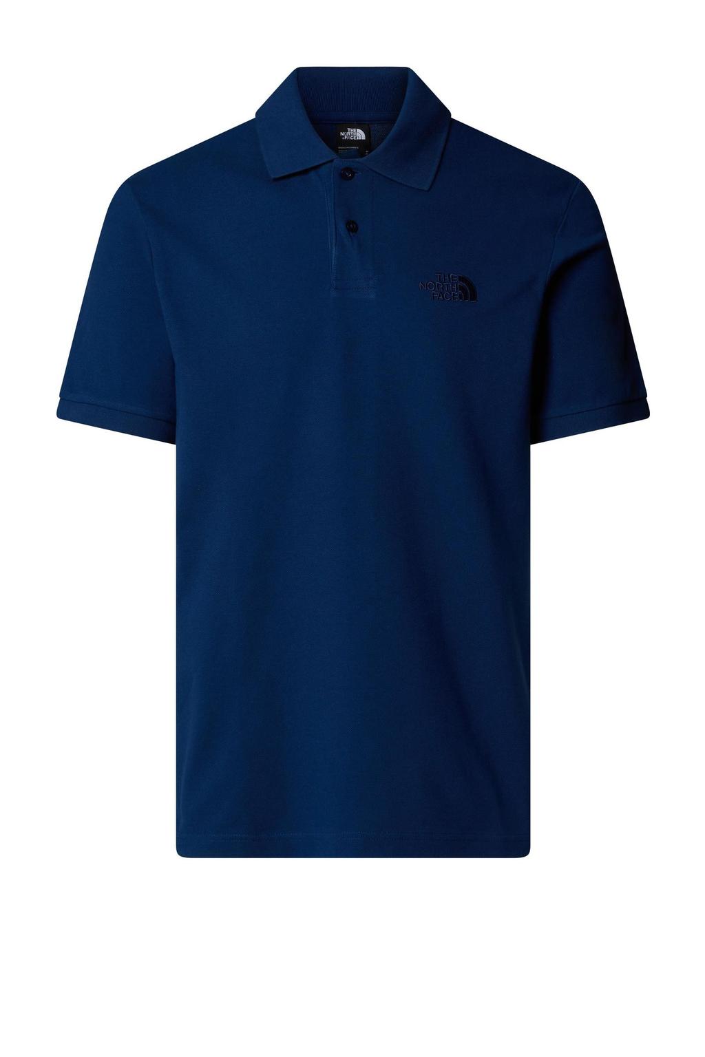 Donkerblauwe heren The North Face polo Essential van katoen met effen, korte mouwen, klassieke kraag en knoopsluiting