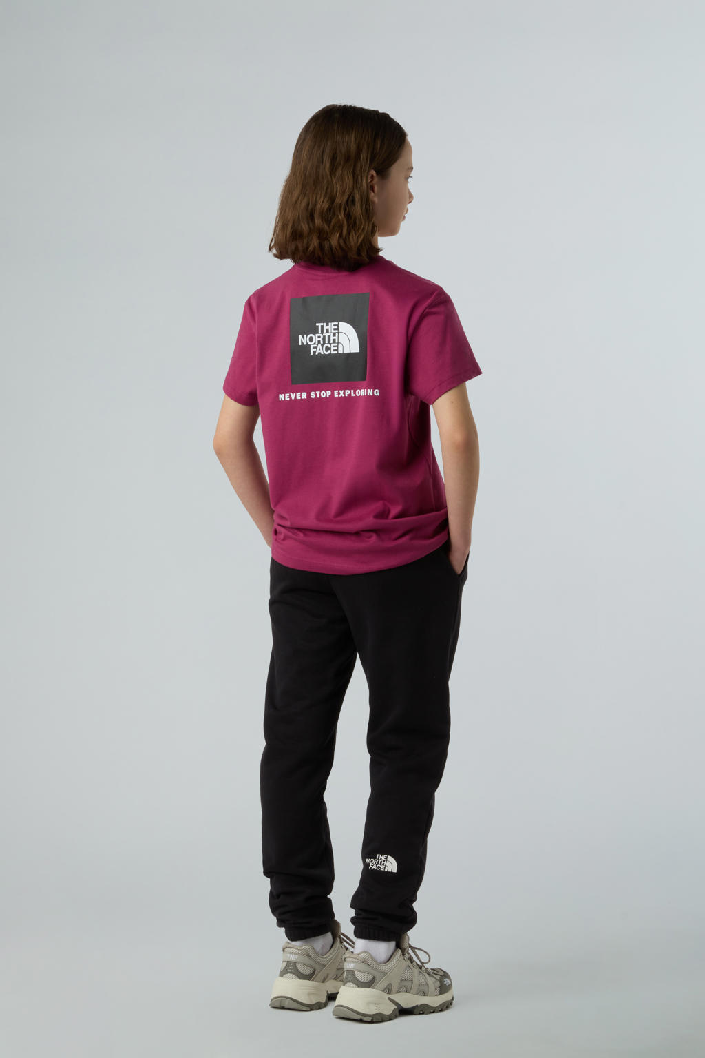 Donkerrode meisjes The North Face T-shirt Box NSE van katoen met logo dessin, korte mouwen en ronde hals