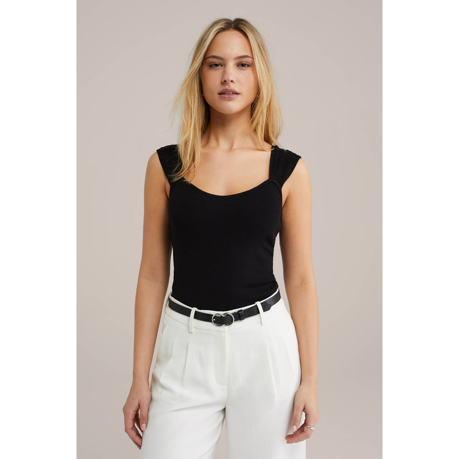 WE Fashion mouwloze top zwart rib gebreid
