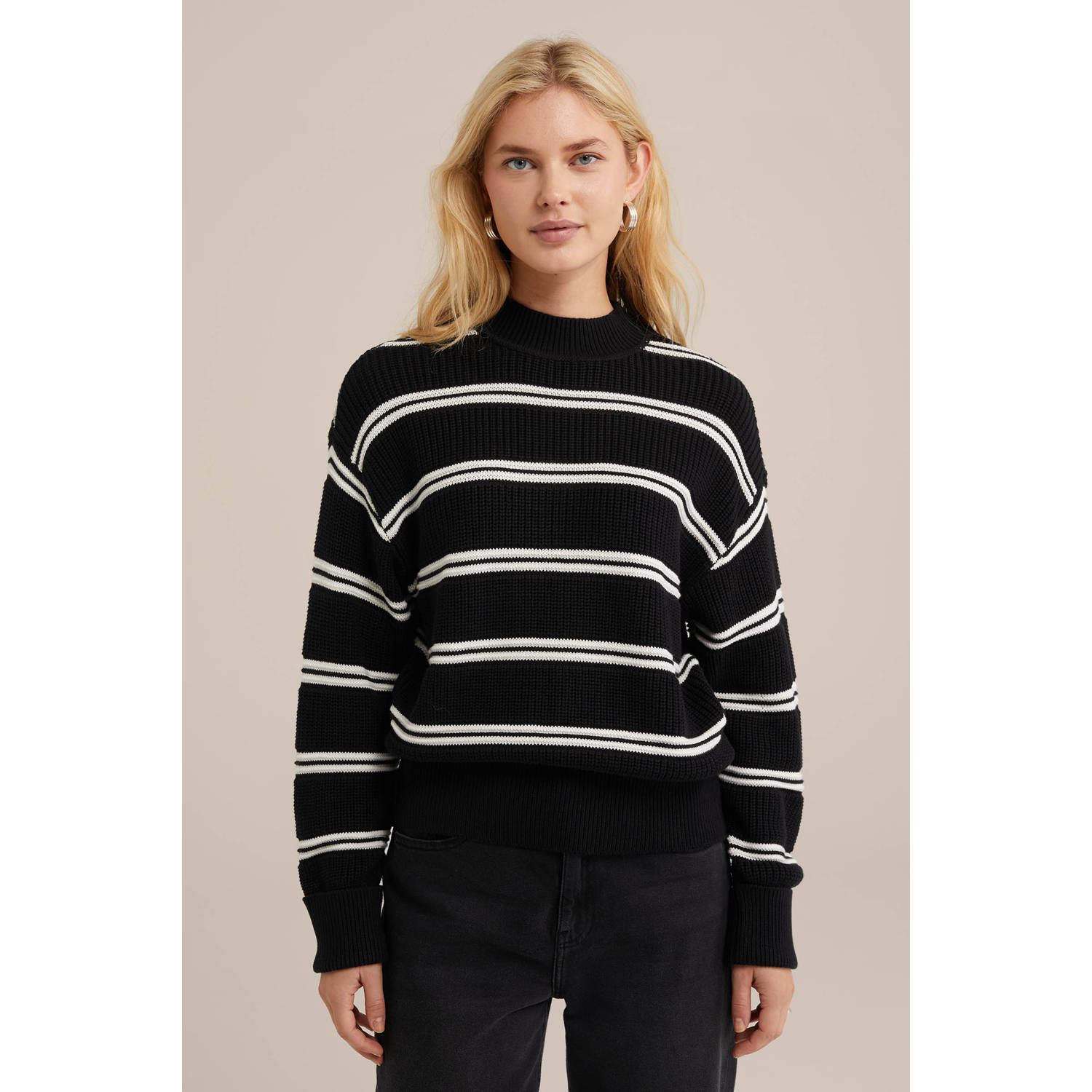 WE Fashion gebreide trui zwart